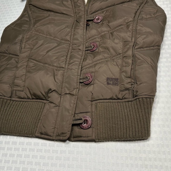 RUEHL NO. 925 Down Abercrombie Faux Fur Hood Sz S Brown Crop Puffer Vest Y2K VTG - Picture 2 of 10